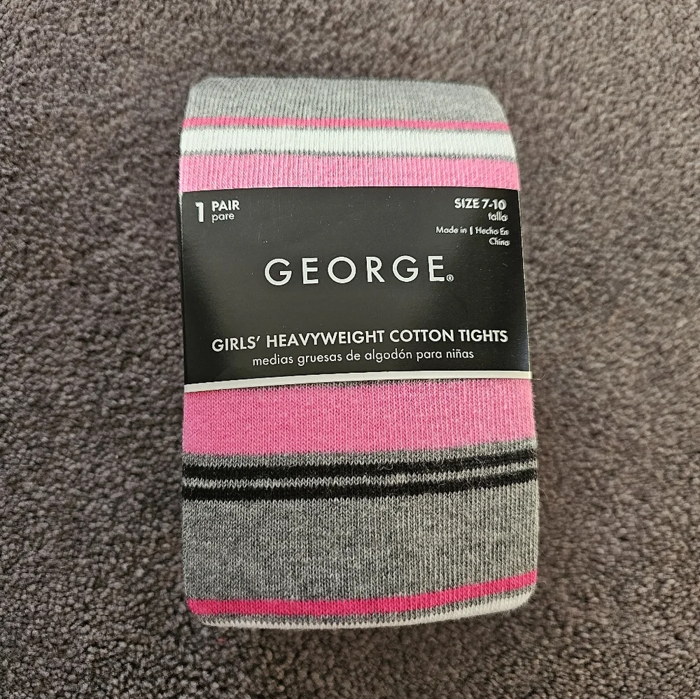 George Girls' Heavyweight Cotton Tights - Pink and Gray